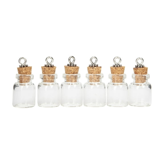 Cousin DIY Clear Glass Mini Bottle Charms with Corks, 6 Piece, Jewelry Making, Adult, Unisex