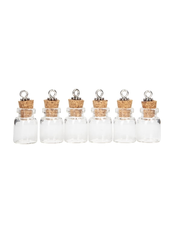 Cousin DIY Clear Glass Mini Bottle Charms with Corks, 6 Piece, Jewelry Making, Adult, Unisex