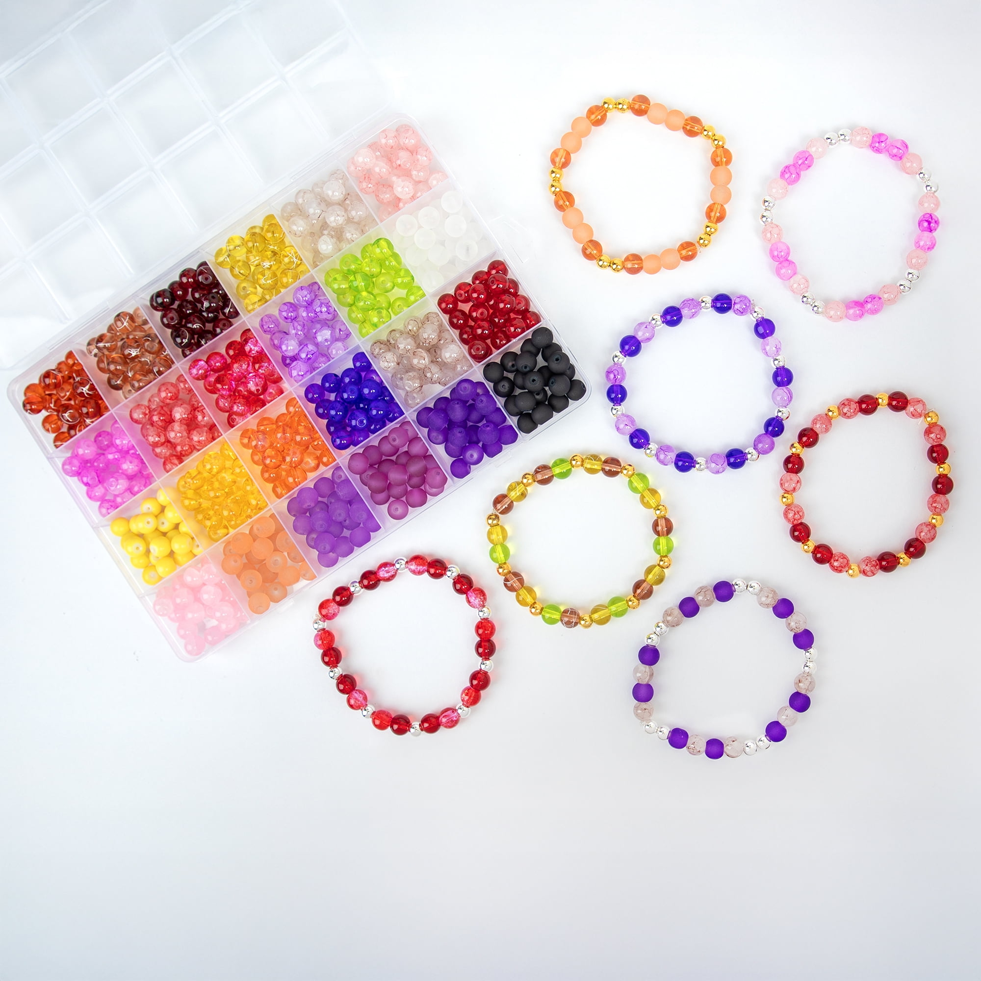 CousinDIY Jewelry Making Kit with Crackle and Frosted Beads, 480 Pieces