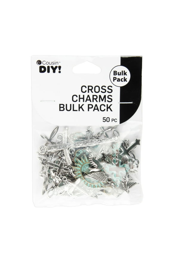 Cousin DIY Cross Bulk Charm Assortment, 50 Piece, Silver/Gold/Patina, Adult, Unisex