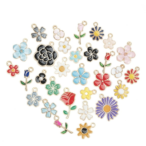 Cousin DIY Enamel Flower Charms, 30 Piece, Gold Metal, Adult, 0.05 lb, Model 69995731