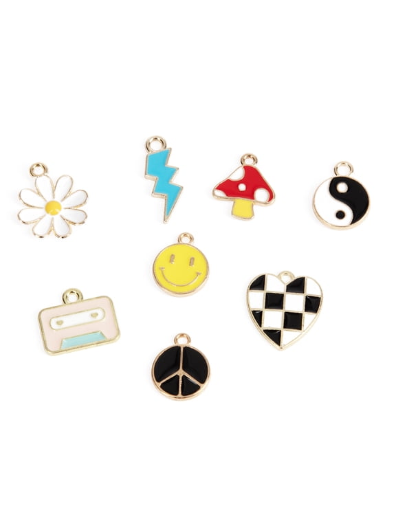Cousin DIY Enameled Gold Metal Y2K Charms, 8 Piece, Multicolor, Unisex, Adult, Model 69995797