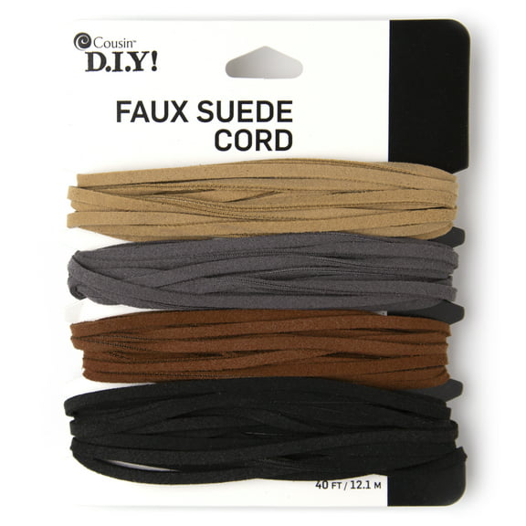 Cousin DIY Faux Suede Cord String, Model# 63800155, Black, Brown and Gray, 4 pc