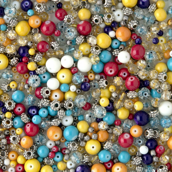 Cousin DIY, Glass Bead Mix with Metal Spacer Beads, Unisex, Model# AJM64100021, 1200+ Pieces