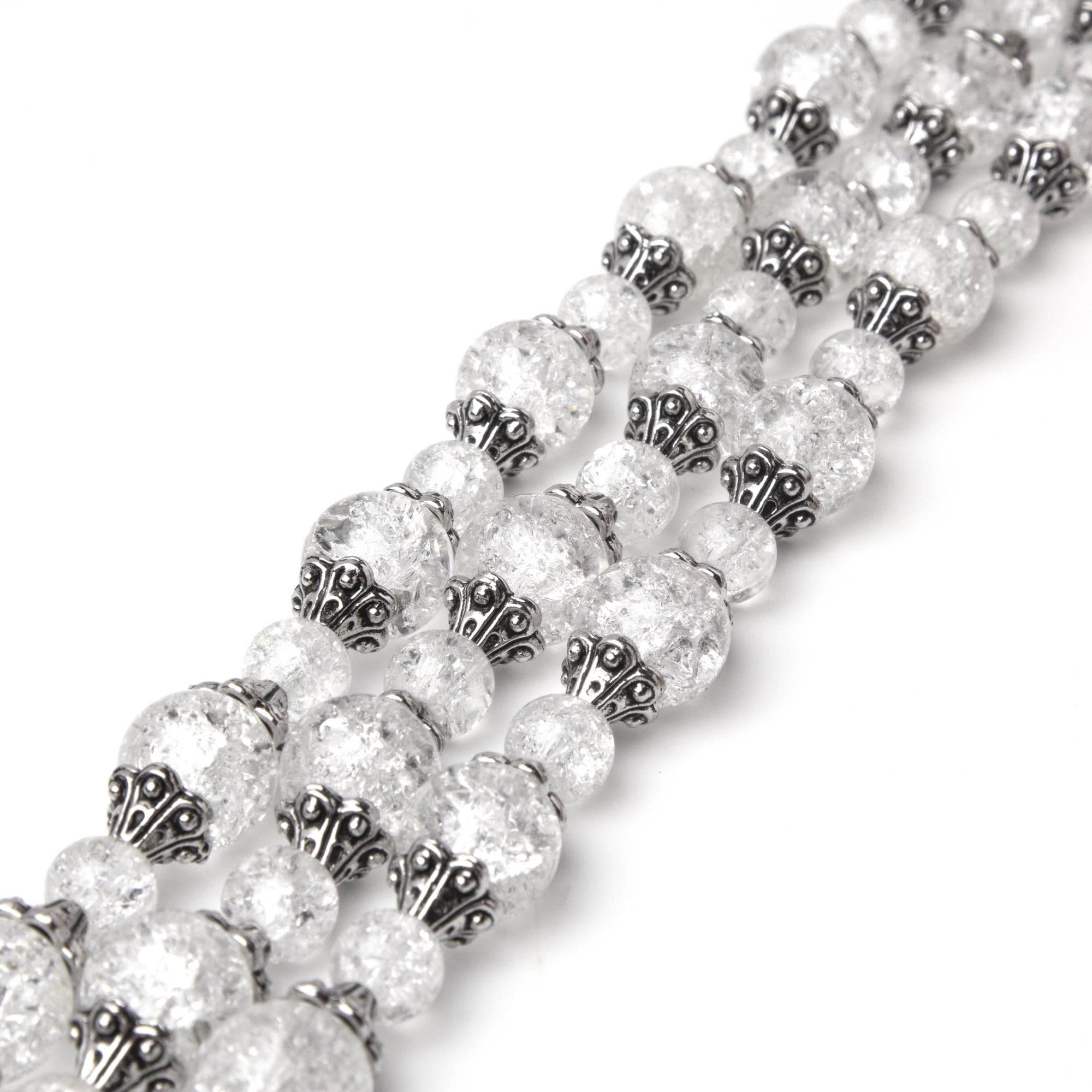 Cousin DIY Glass Clear Crackle Beads with Caps Strand, Unisex, 99 Pieces
