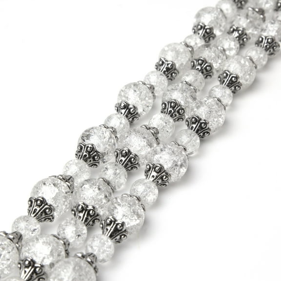 Cousin DIY Glass Clear Crackle Beads with Caps Strand, Unisex, 99 Pieces