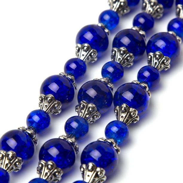 Cousin DIY Glass Crackle Beads with Caps, Dark Blue Color, 99 Pc, Beads