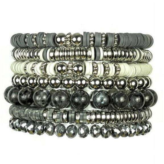 Cousin DIY Gray and White Heishi Stack DIY Bracelet Kit, Clay/Acrylic/Metal, 564 Beads, Adult