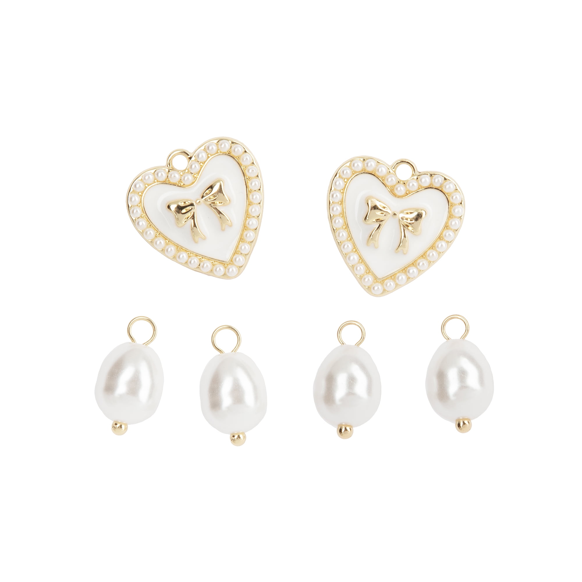 COUSINDIY Cousin DIY Heart and Pearl Dangle Charms, Jewelry Making, Unisex Adult, Gold, 6 Piece Set