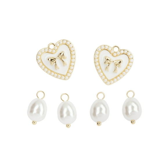 Cousin DIY Heart and Pearl Dangle Charms, Jewelry Making, Unisex Adult, Gold, 6 Piece Set