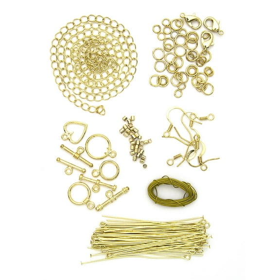 Cousin DIY Jewelry Making Findings Starter Pack, Soft Gold Finish Metal, 125 Piece