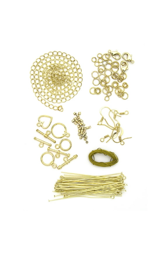 Cousin DIY Jewelry Making Findings Starter Pack, Soft Gold Finish Metal, 125 Piece