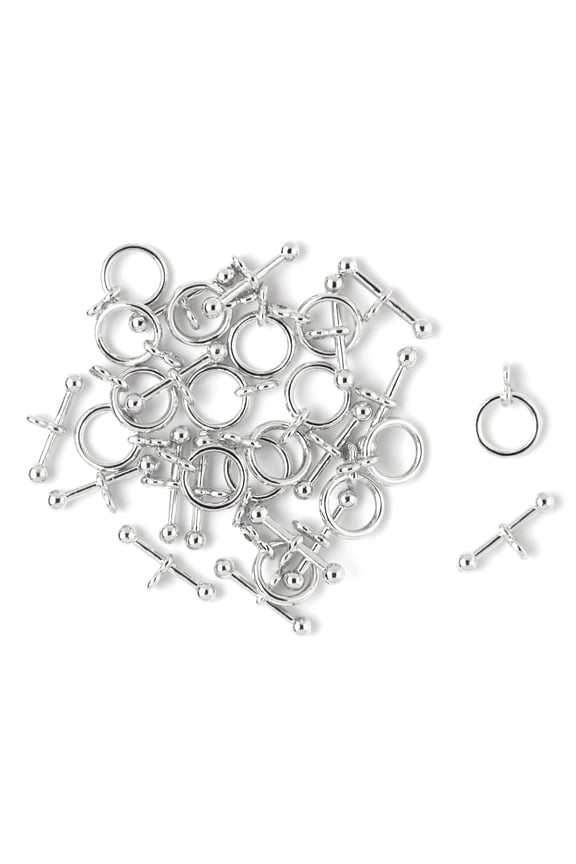 Cousin DIY Metal Mini Silver Toggle Clasps, 16 Sets, 32 Pieces