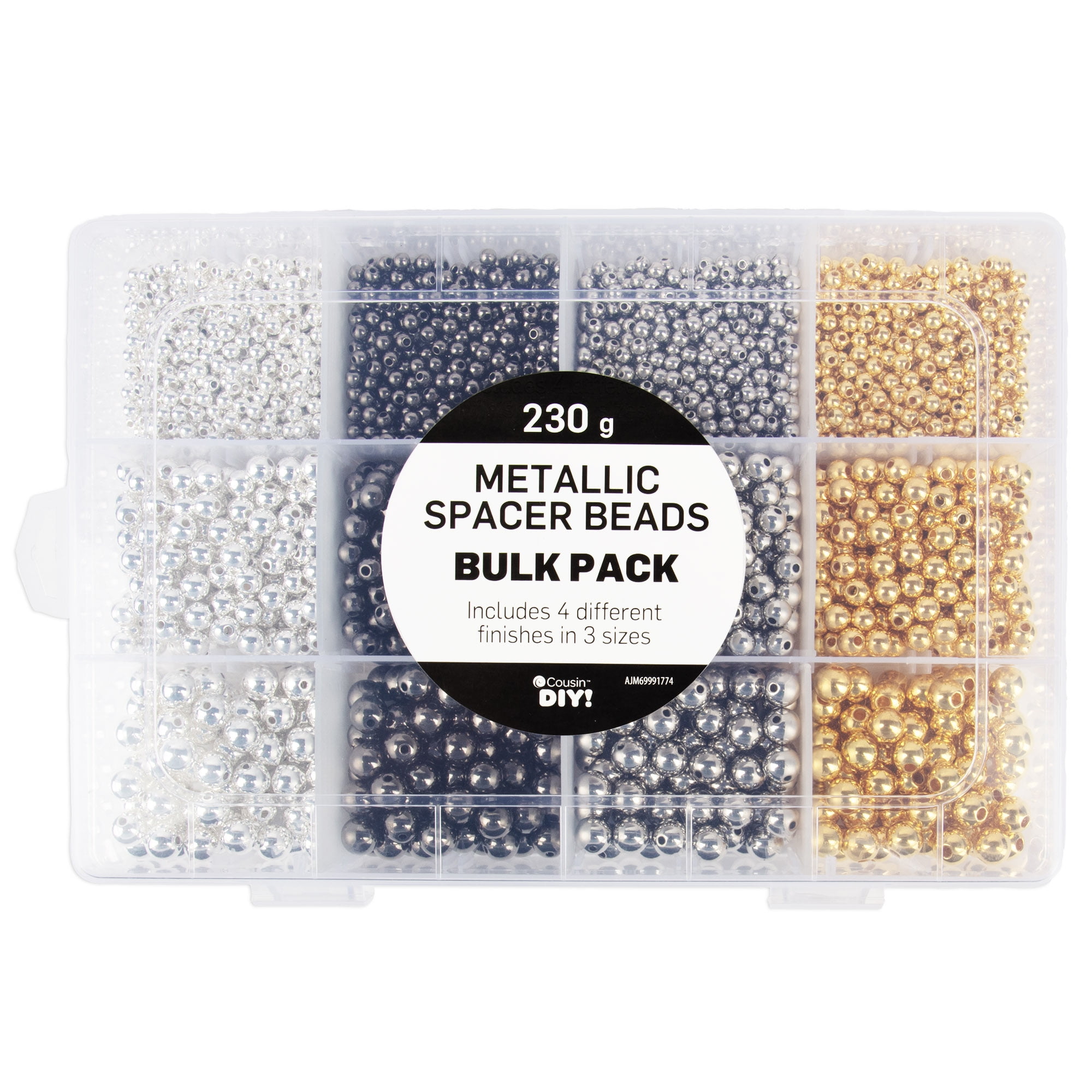 Cousin DIY 3600-Piece Metallic Spacer Bead Assortment with Case 4mm, 6mm & 8mm Silver and Gold Beads for Jewelry Making