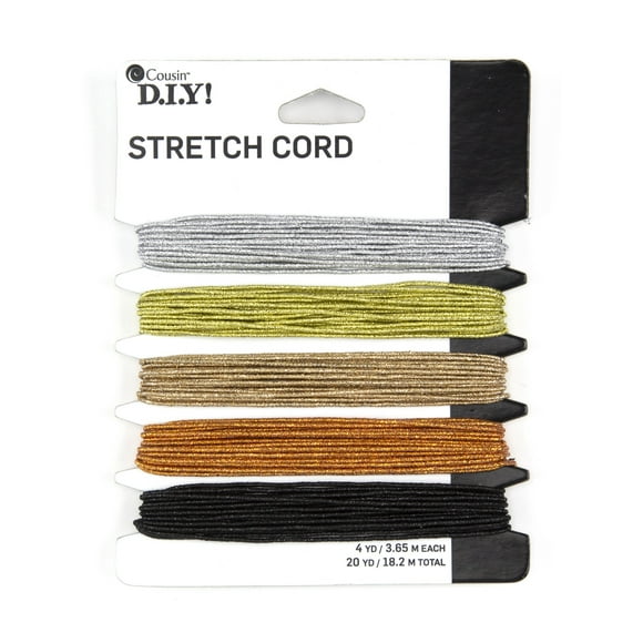Cousin DIY Metallic Stretch Cord, Gold/Silver, 20 yd, 5 Piece Roll, Synthetic Twine