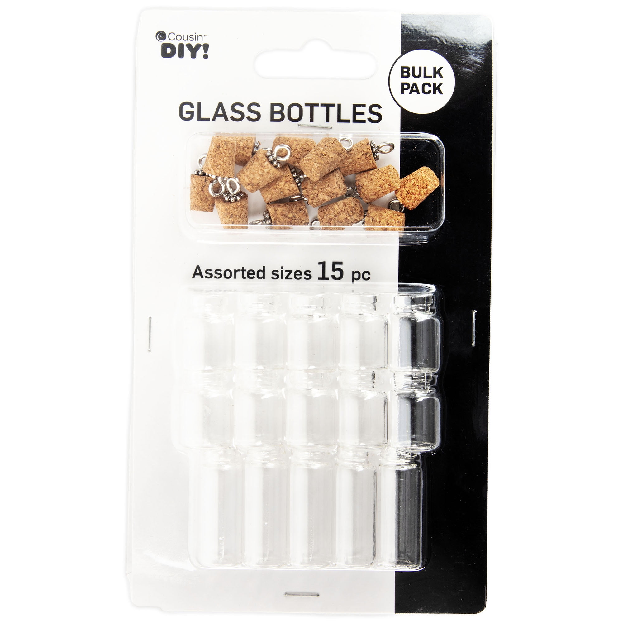 Cousin DIY Mini Glass Bottle Charm Set, Glass & Cork Jewelry Making Kit, 15 Piece, Adult, Unisex
