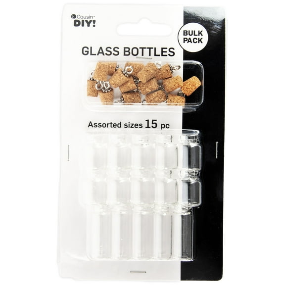 Cousin DIY Mini Glass Bottle Charm Set, Glass & Cork Jewelry Making Kit, 15 Piece, Adult, Unisex