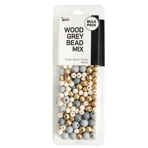 Cousin DIY Modern Wood Bead Mix, Beige/Gold/Grey, 400 Piece, Model 69994959, 133g