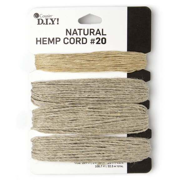 Cousin DIY Natural Hemp Twine, Medium Natural Brown, Multisizes, 4 Piece Roll, 106.7ft