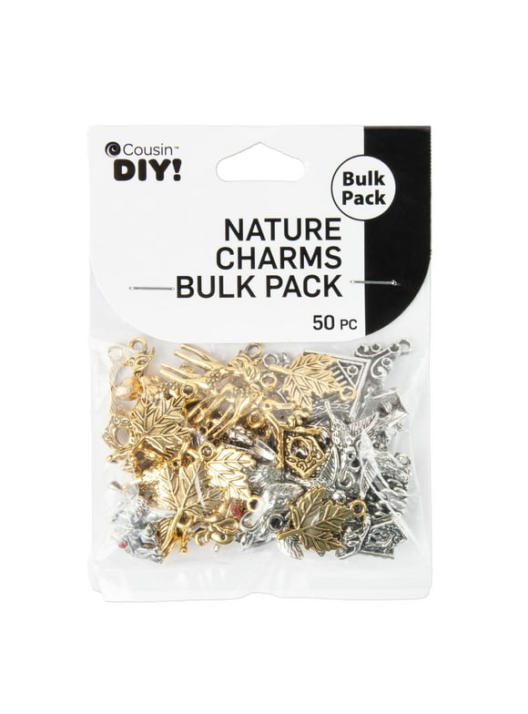 Cousin DIY Nature Bulk Charm Assortment, 50 Pc. Silver Metal Jewelry Making Pendants for Adults