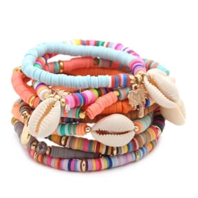 Cousin DIY Pastel Heishi Bead and Cowrie Shell DIY Bracelet Kit, Clay/Shell, 862 Piece, 69995665