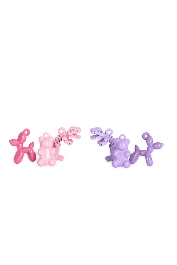 Cousin DIY Pink/Purple Animal Charms-Gummy Bear, Balloon Dog, Dinosaur, 6 Piece, Unisex