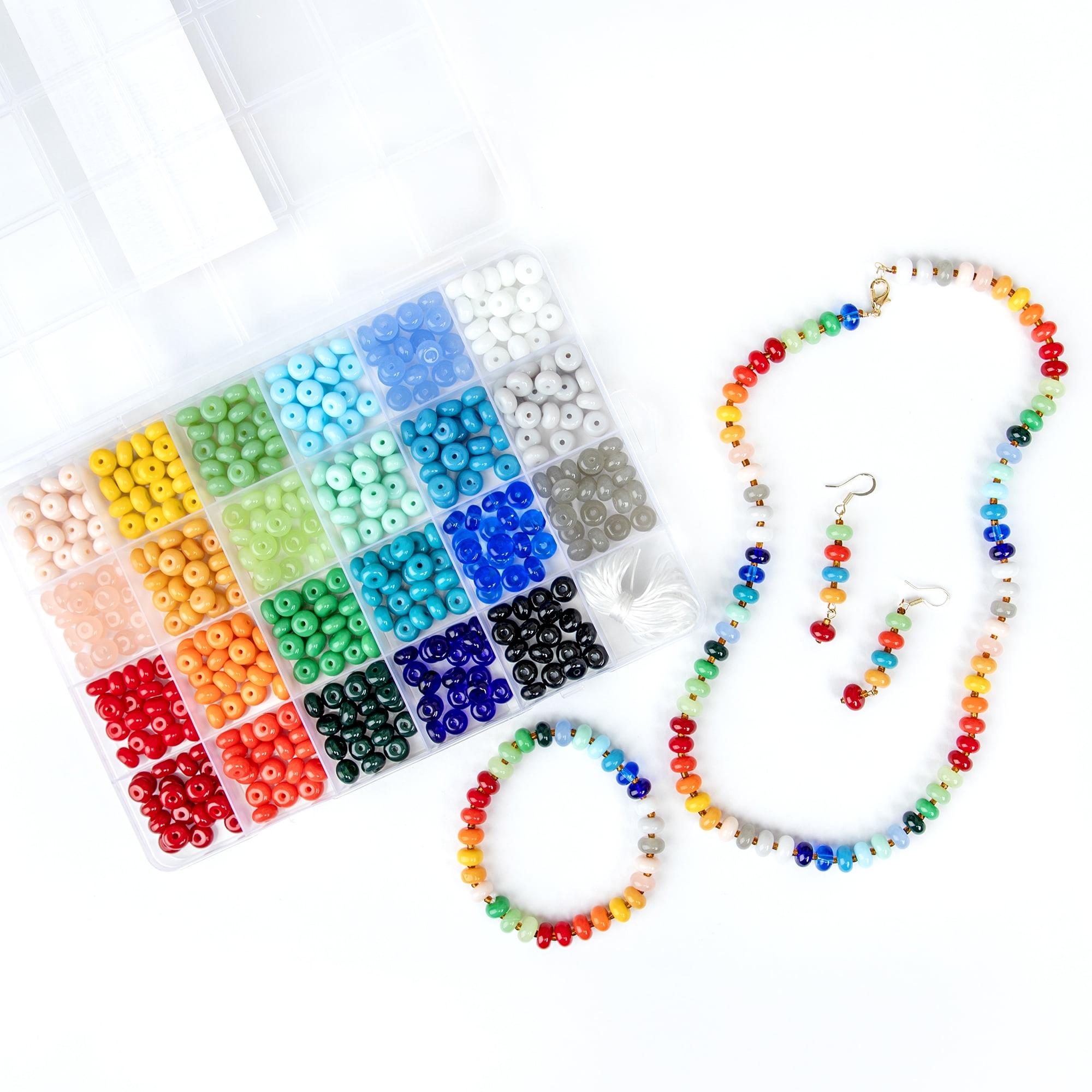 Cousin DIY Rainbow Bead Mix for Jewelry Making, 460 Colorful Beads, Elastic String, Storage Box, Ideal for All Ages