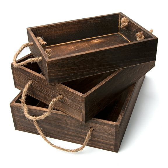 Cousin DIY Rustic Barn Brown Wooden Nested Tray Set, 3 Pieces in Graduated Sizes