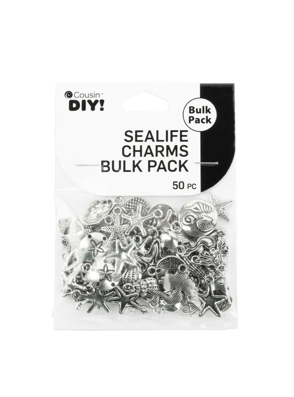 Cousin DIY Sea Life Bulk Charm Assortment, 50 Pc. Silver Metal, Jewelry Making Pendants for Adults