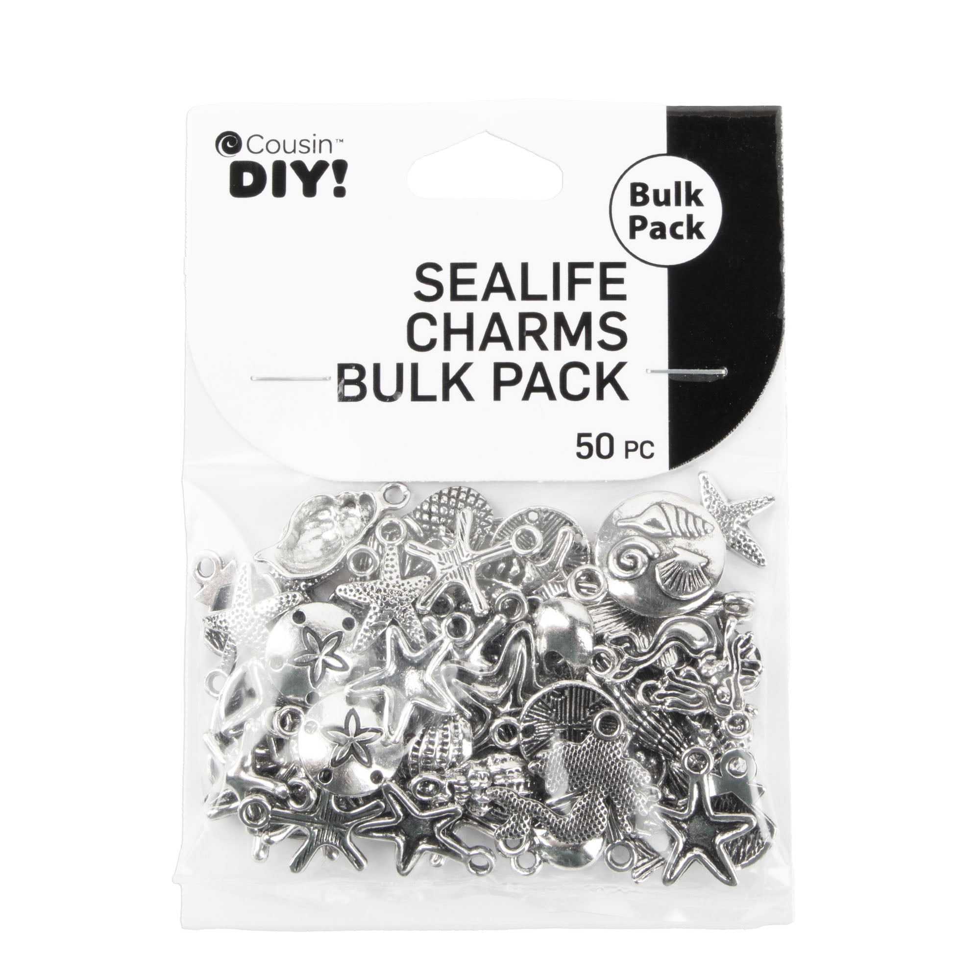 Cousin DIY 50 Piece Sea Life Charm Assortment Silver Metal Jewelry Making Kit