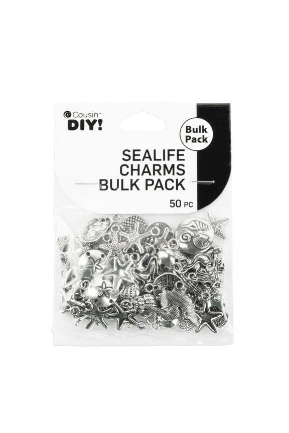 Cousin DIY Sea Life Bulk Charm Assortment, 50 Piece, Silver Metal, Jewelry Making, Adult, Unisex