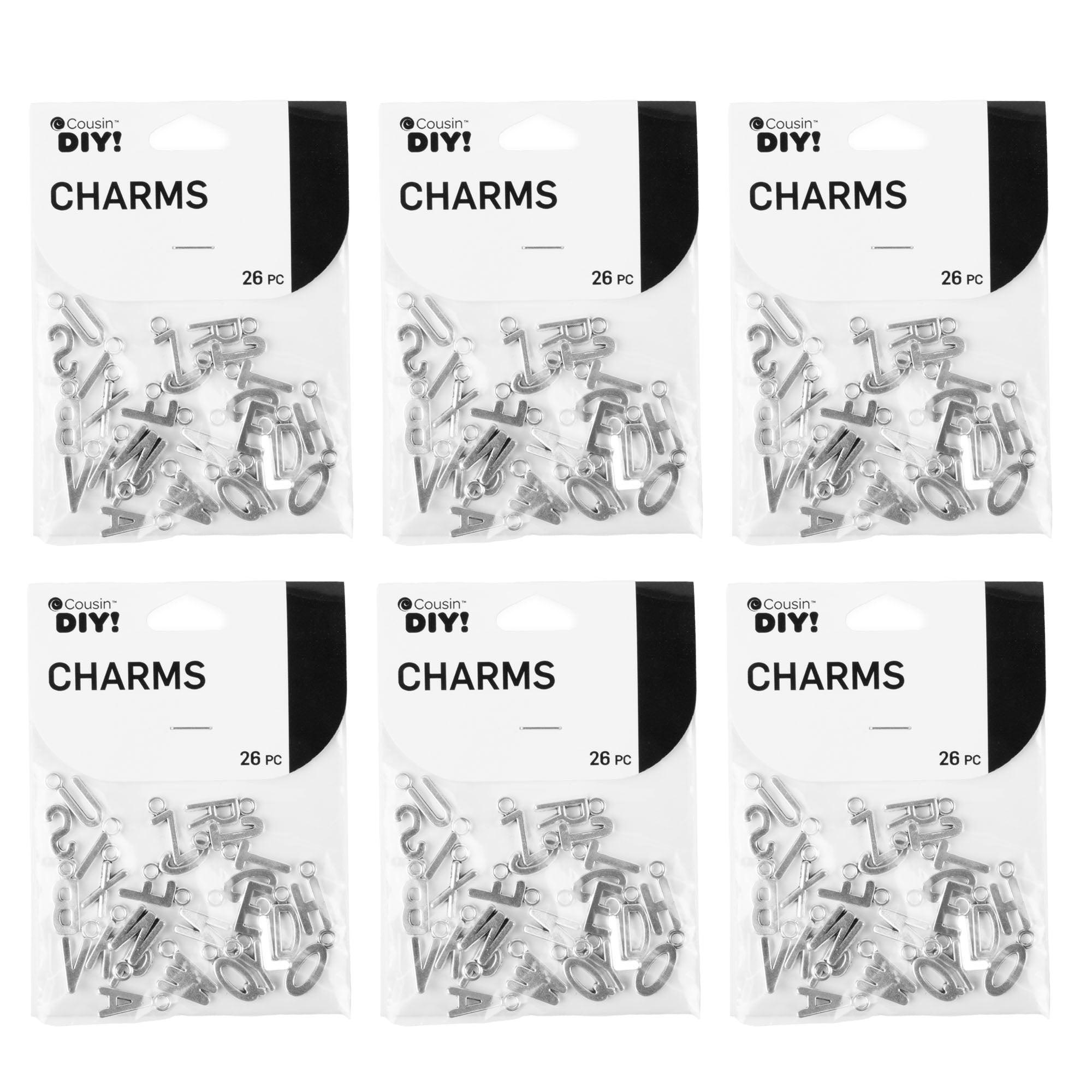 Cousin DIY Silver Block Letter Alphabet Charms - A-Z, 26 Pc. Each, 6 ...