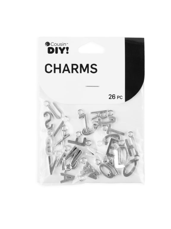 Cousin DIY Silver Block Letter Metal Alphabet Charms, 26 Piece, Adult, Unisex, Model 69992728
