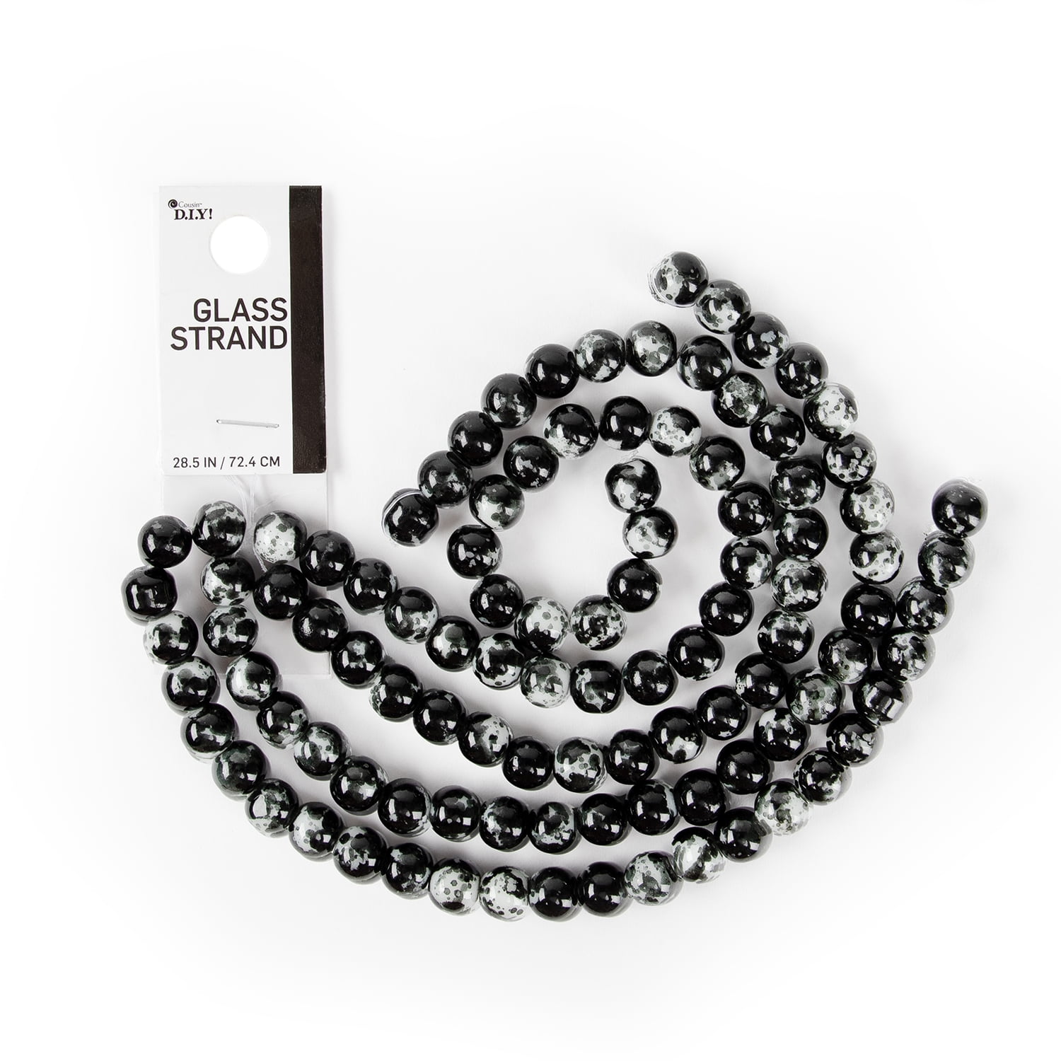 Cousin DIY Splatter Glass Bead Strand, Black/White, Unisex, 100 Pieces - 28.5in