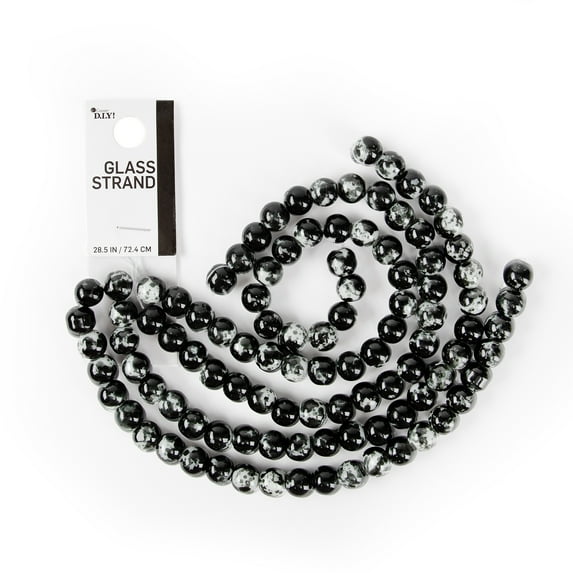 Cousin DIY Splatter Glass Bead Strand, Black/White, Unisex, 100 Pieces - 28.5in