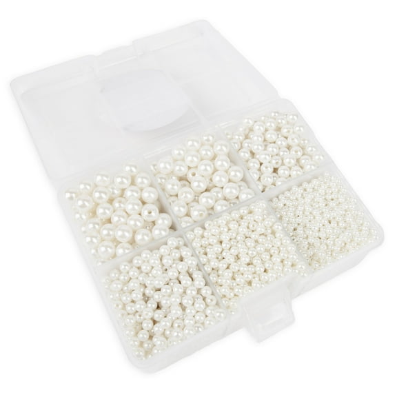 Cousin DIY Assorted White Faux Pearl Beads Kit 615-Piece Round Beads with Organizer Case for Jewelry Crafts