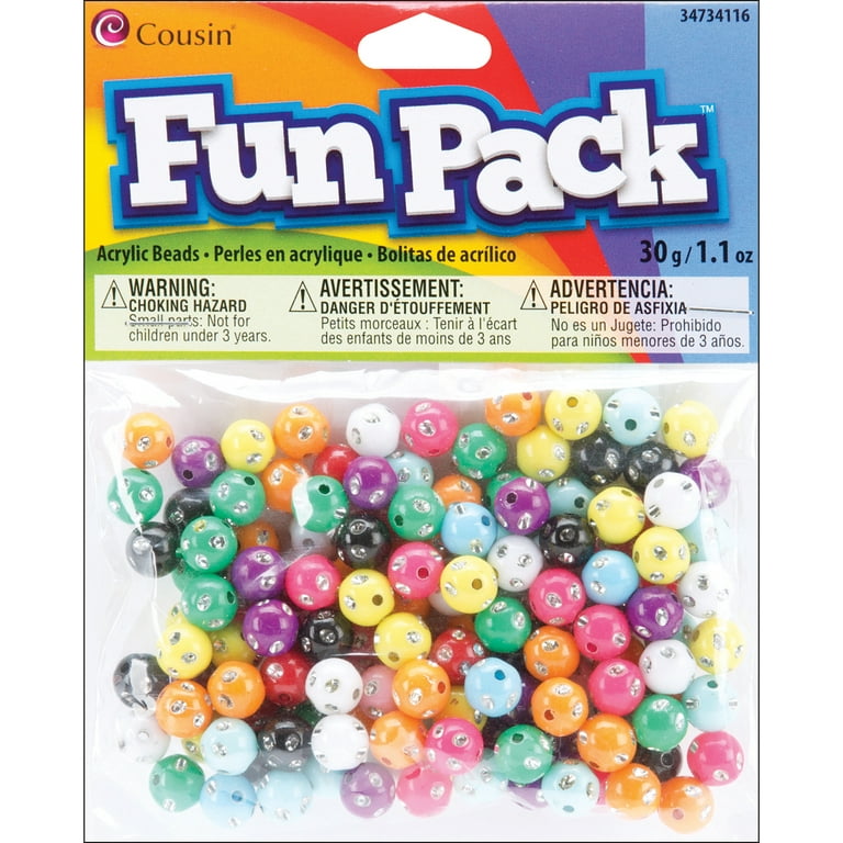 Cousin Fun Pack Acrylic Round Beads 1.1oz - Assorted W/Rhinestones