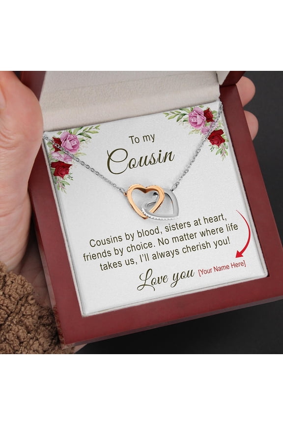 Cousin Heart Necklace Message Card MeaningfulHappy Birthday Best Cousin, Multi Interlocking Heart Necklace