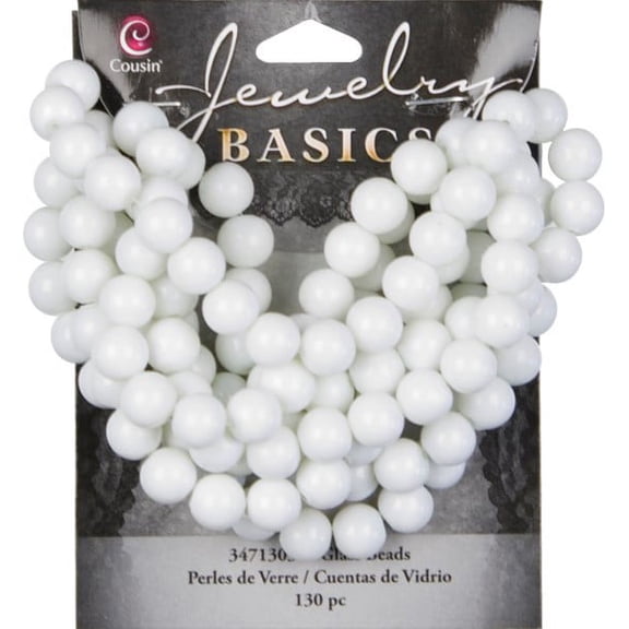 Cousin Jewelry Basics 8mm Round Opaque Beads, 130pk, White Opaque Round