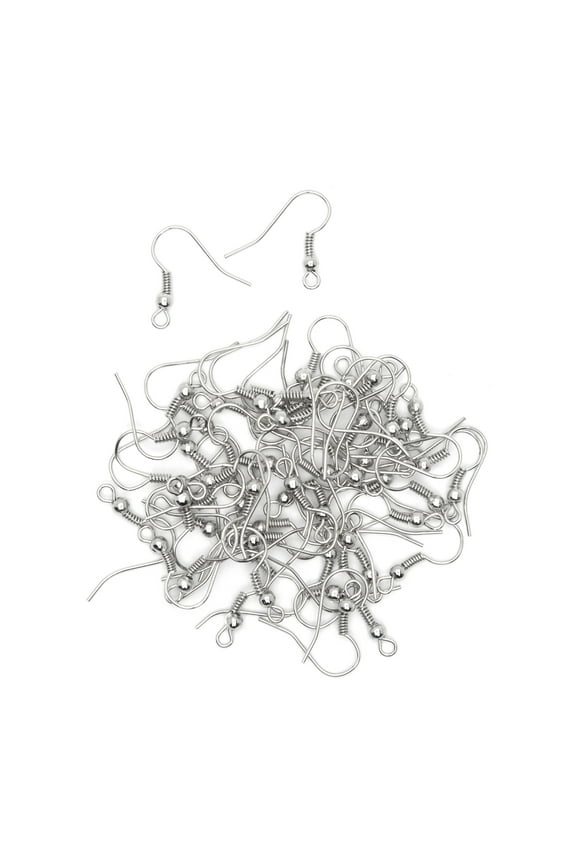 Metal Fishhook Earwires, Silver, 136 Piece