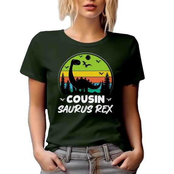 Cousin Saurus Rex - Dinosaur Lover, Military Green T-Shirt, Medium