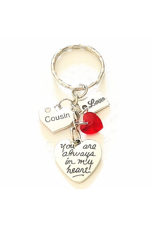 Cousin Silver Charm Keychain You Are Always in My Heart Personalized Gift of Love