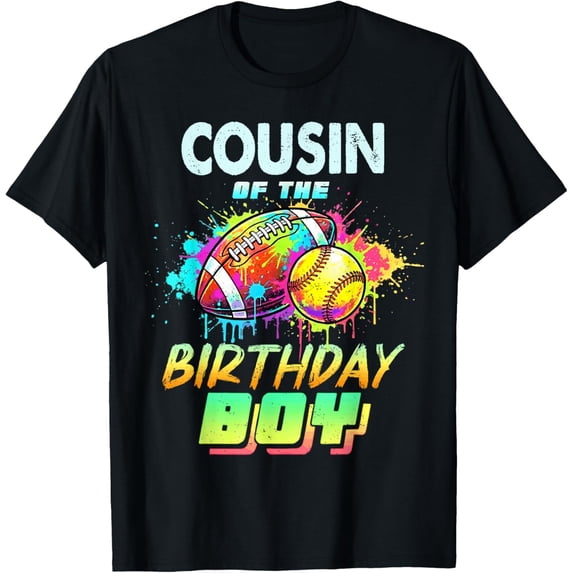 Cousin of The Birthday Softball Football Colorful T-Shirt