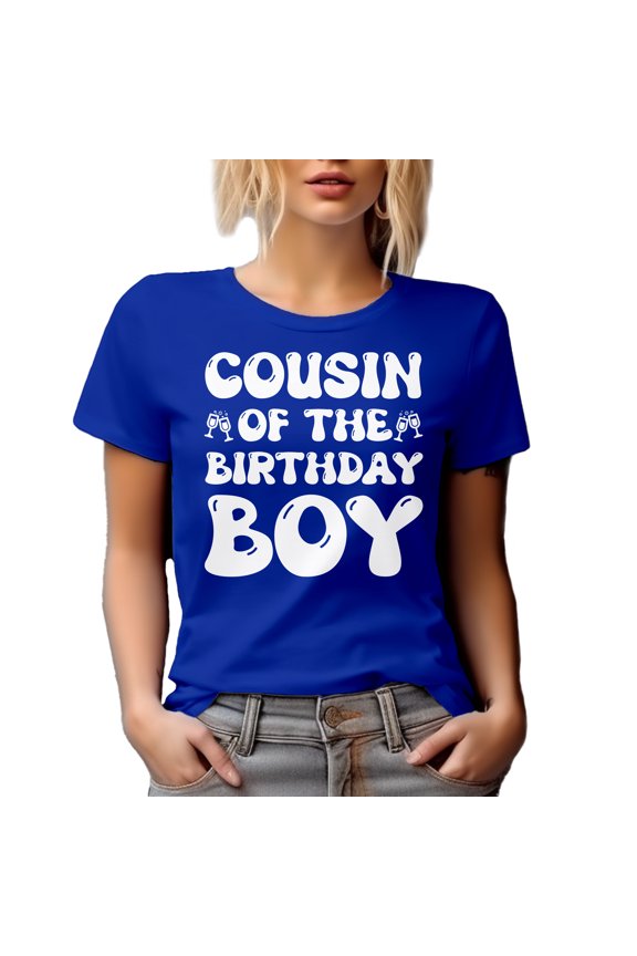 Cousin of the Birthday Boy - Groovy Text, Cousin's B-day, Royal Blue T-Shirt, Medium