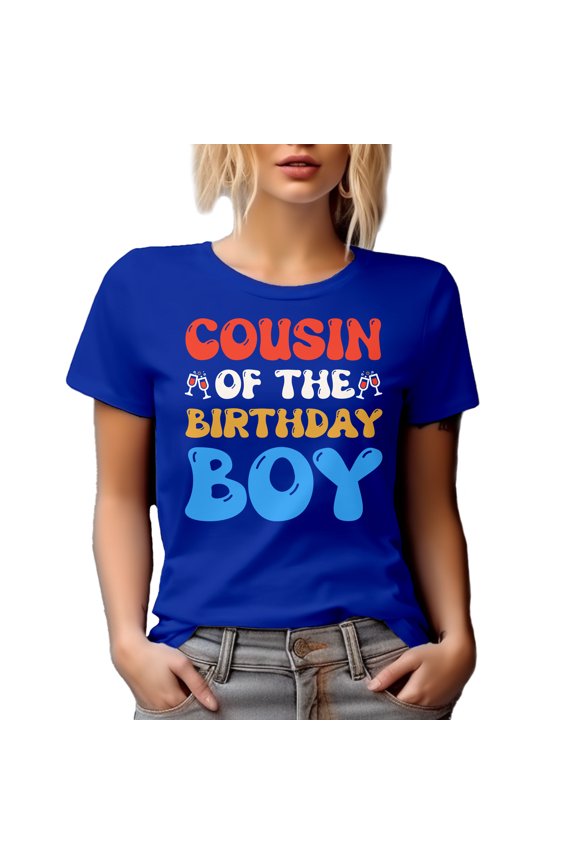 Cousin of the Birthday Boy, Groovy Text, Cousin's B-day, Royal Blue T-Shirt, Medium