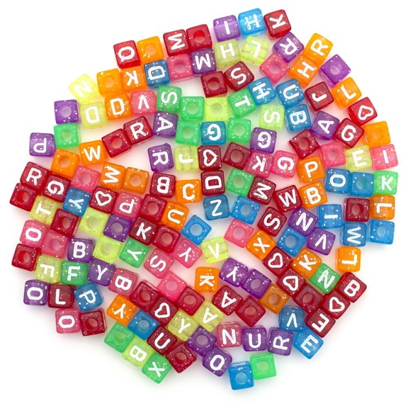CousinDIY Alphabet Beads 8mm 160/Pkg-Transparent Glitter Multicolored