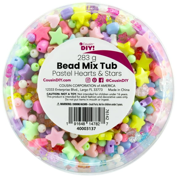 CousinDIY Bead Tub-Pastel Hearts & Star