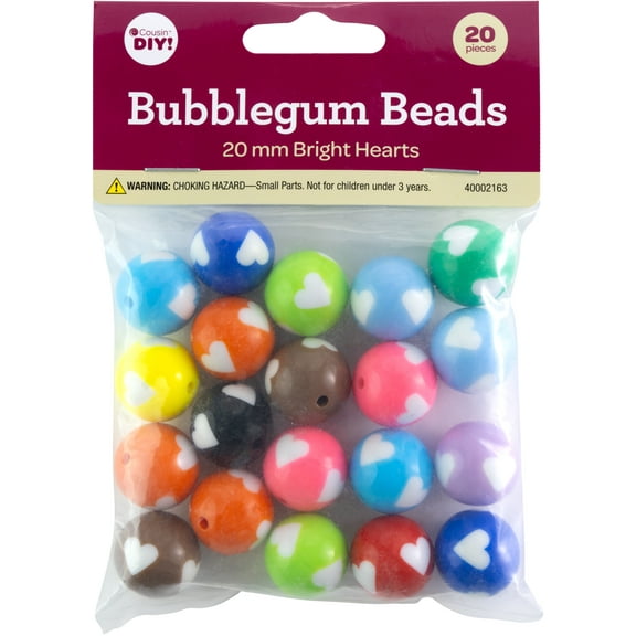 CousinDIY Bubblegum Bead 20mm 20/Pkg-Bright Hearts
