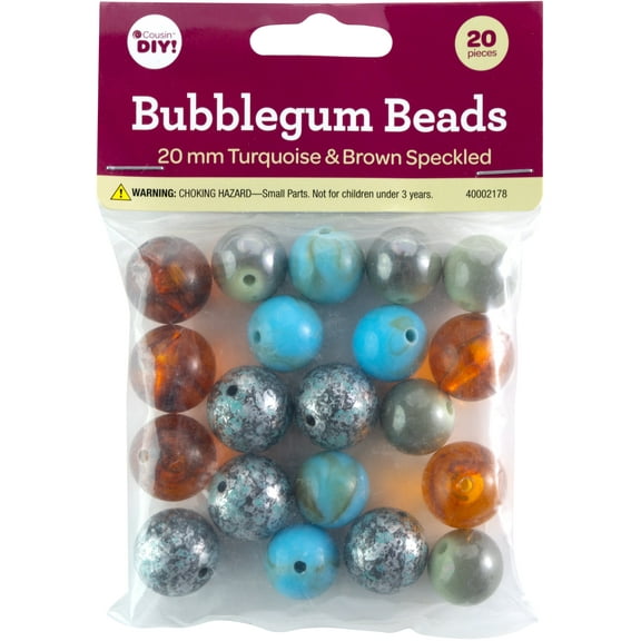 CousinDIY Bubblegum Bead 20mm 20/Pkg-Turquoise Brown Speckled