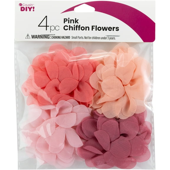 CousinDIY Chiffon Flowers Set 4/Pkg-Pink
